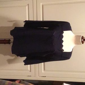 J. JILL DARK NAVY EYELET-TRIMMED 100% COTTON TOP